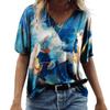 Летняя женская свободная 3D футболка с V-образным вырезом и коротким рукавом с цветочным принтом