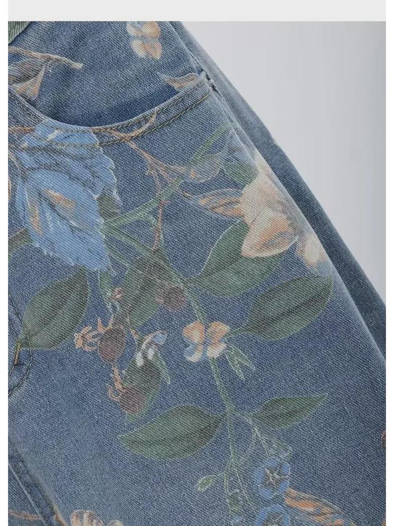 Женские ретро-синие джинсовые брюки широкого кроя - Летний стиль 2024 года