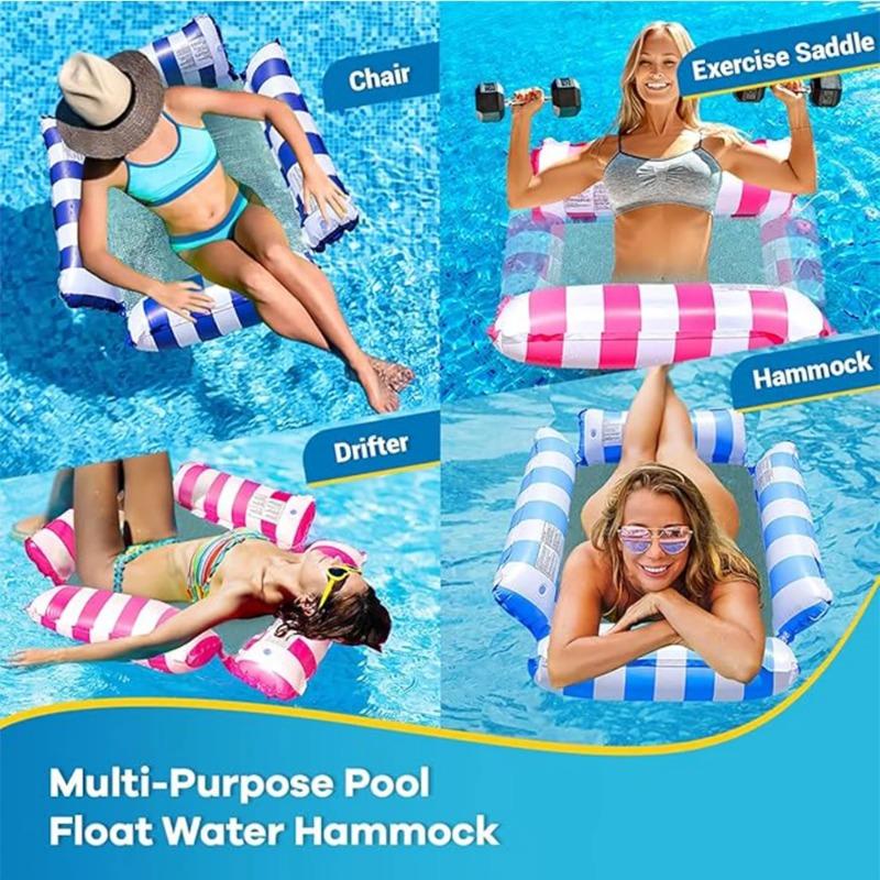 4-in-1 Water Hammock Recliner, Inflatable Floating Lounge for Pool Beach, Pool Party Air Mattress, Cooling Mesh Seat