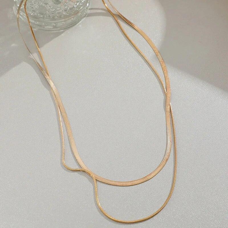 Двухслойное ожерелье из змеиной кости для женщин, золотого цвета, серебряного цвета, роскошные нишевые ожерелья, новые женские ювелирные аксессуары