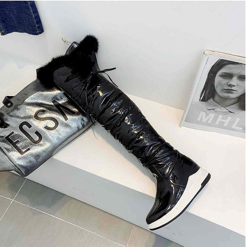 Женские зимние сапоги, удобные водонепроницаемые сапоги на плоской подошве большого размера, теплые плюшевые сапоги до колена