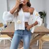 Women's Autumn and Winter Crochet Splicing Short Button Jacket Sweater