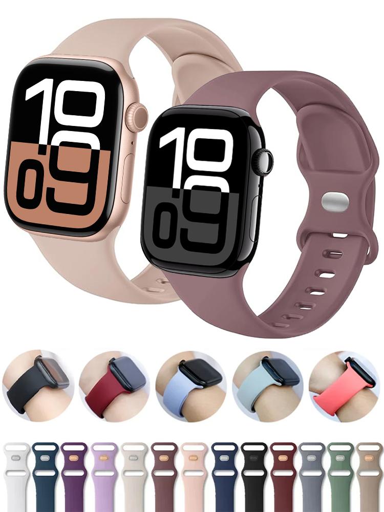Силиконовый ремешок для Apple Watch Band 45 мм 44 мм 41 мм 40 мм 42 мм 46 мм ultra 49 мм Спортивный браслет correa серия 11 7 8 9 10 4 3 5 6 se