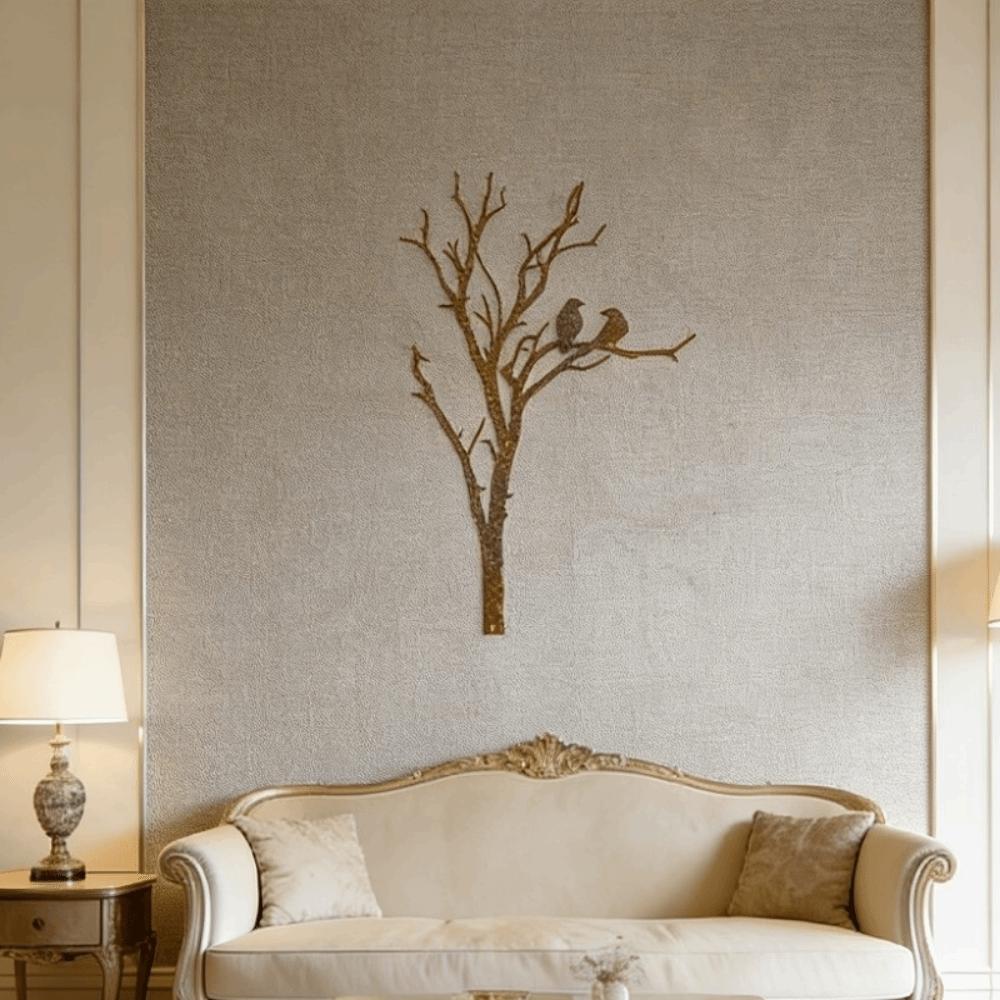 Farmhouse Style Metal Tree Branch Bird Silhouette Decor Garden Fence