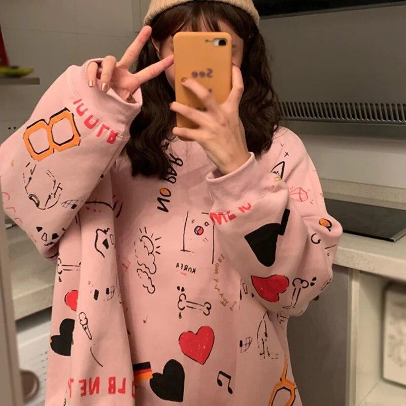 Женский свитер, тонкое пальто, свободный топ с граффити