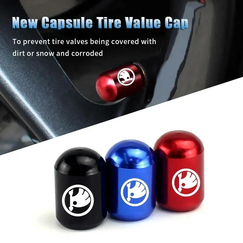 LAX4 Car Air Valve Tyre Stem Caps Ccover Decor Parts for Skoda Rapid Yeti Karoq Fabia 2 Superb Felicia Kodia Kamiq Octavia A7 Tour