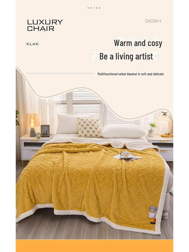 Double-layer Thickened Lambskin Jacquard Tuff Fleece Blanket for Office Nap - Solid Color AB Version.