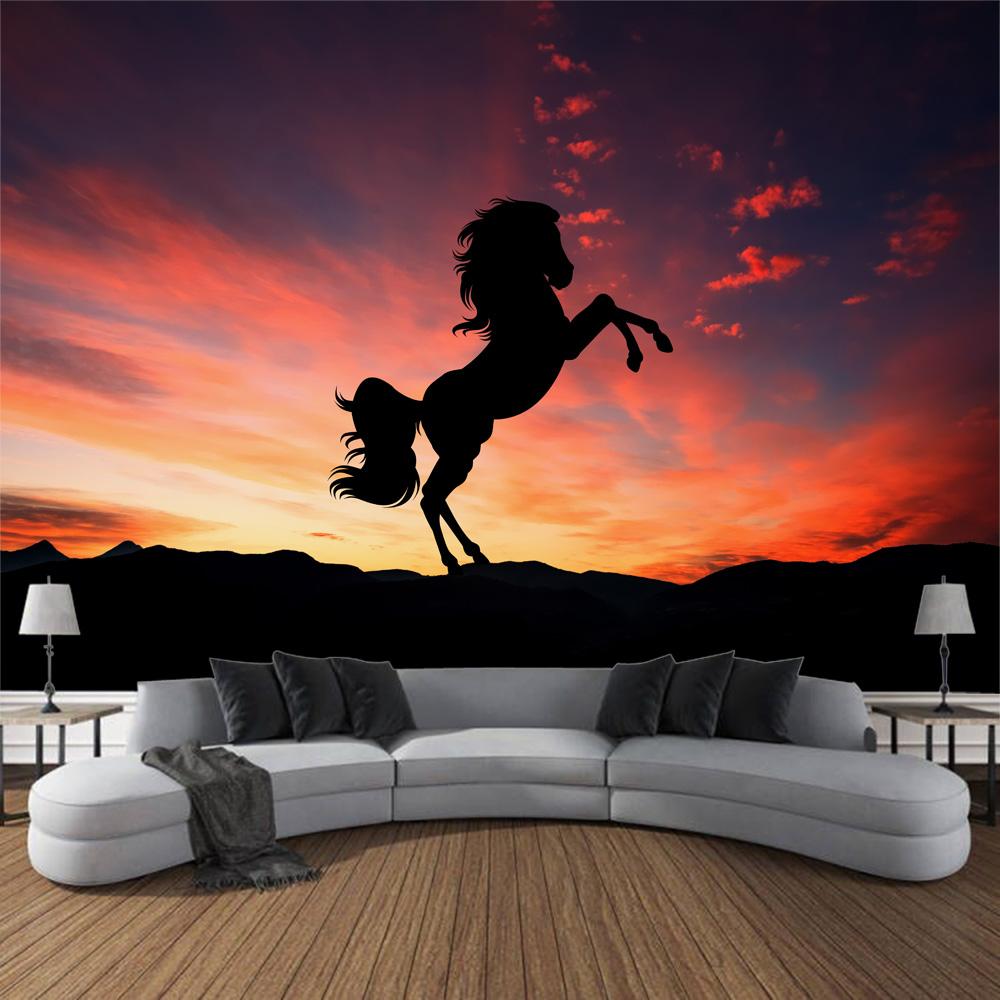 Лошадь искусство пейзаж гобелен настенный геометрический гобелен в стиле хиппи домашний декор комнаты эстетическое украшение