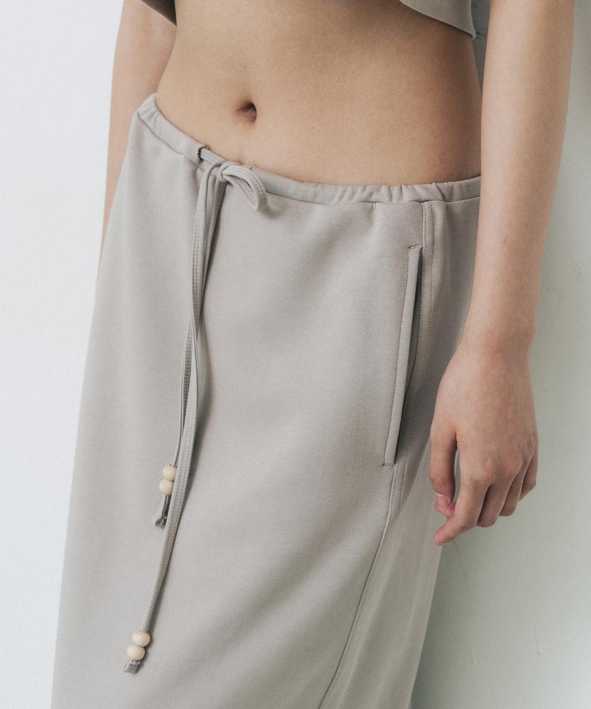 After Glow Wood Detail Drawstring Maxi Skirt_Sand Greige
