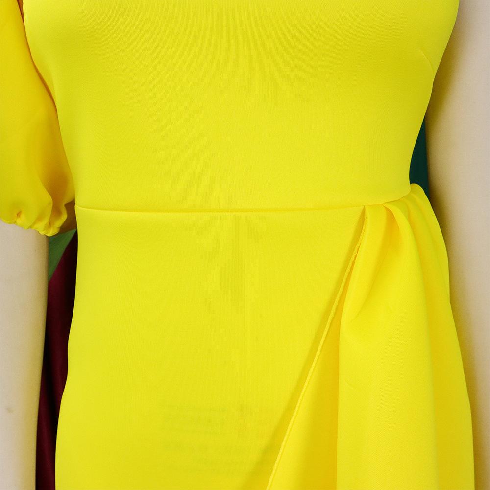 YYFS Женская мода лето весна однотонный принт короткий рукав косой воротник высокая талия повседневные платья