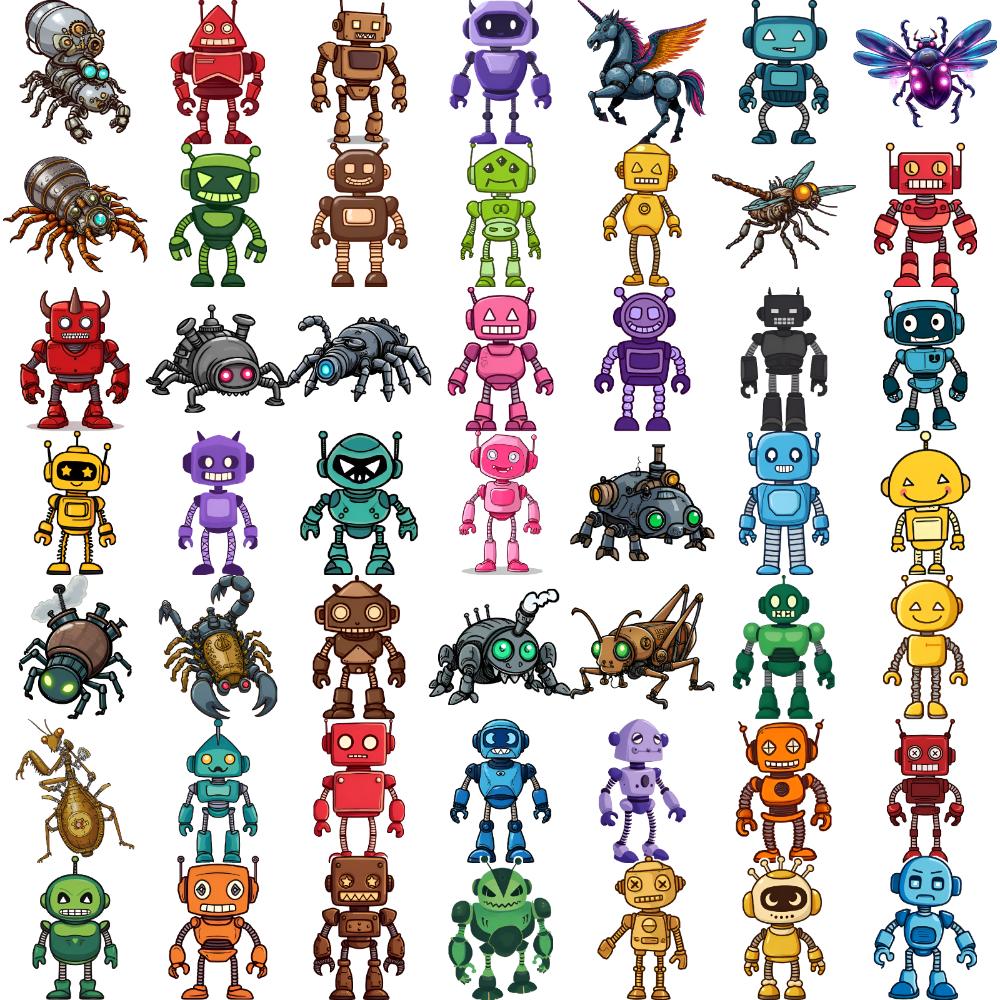 54pcs Temporary Tattoo Waterproof Long-lasting Body Stickers Cyborgs Drone Bots Insects For Children Cheeks Arms