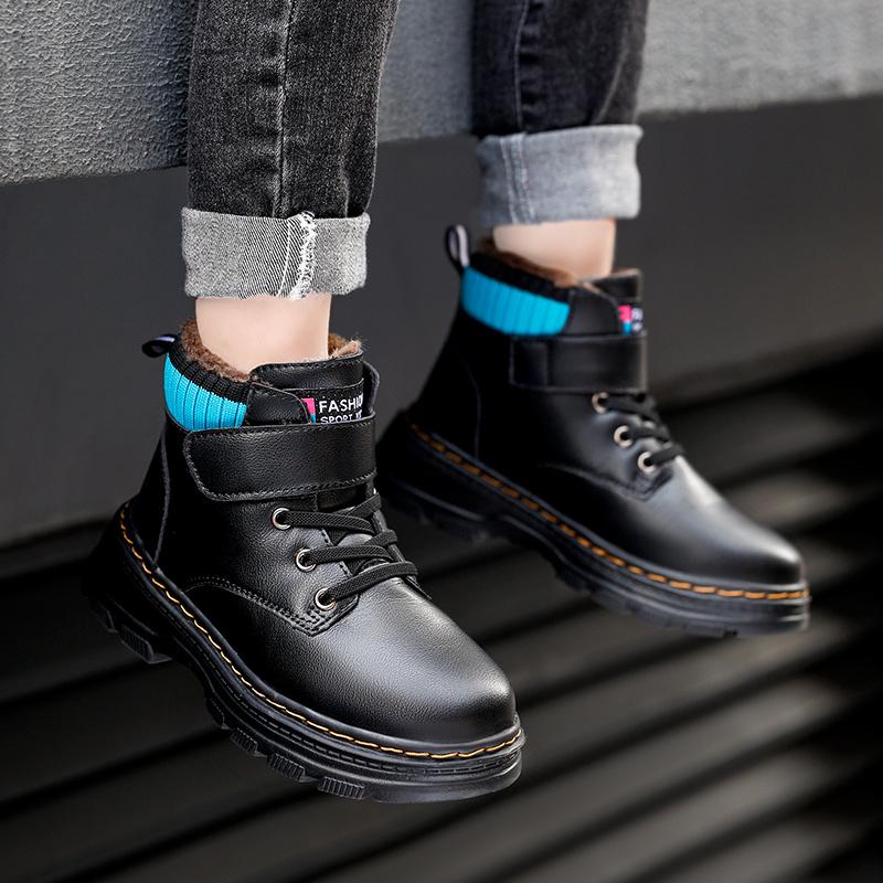 Зимние детские плюс бархатные ботинки для мальчиков. Хлопчатобумажная обувь в больших зимних сапогах.