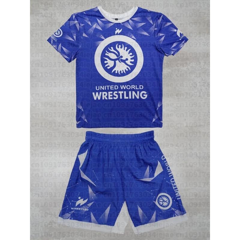 MOTO 2026 Новый летний мужской детский спортивный костюм United World Wrestling с короткой футболкой и шортами для тренировок по ММА Легкий