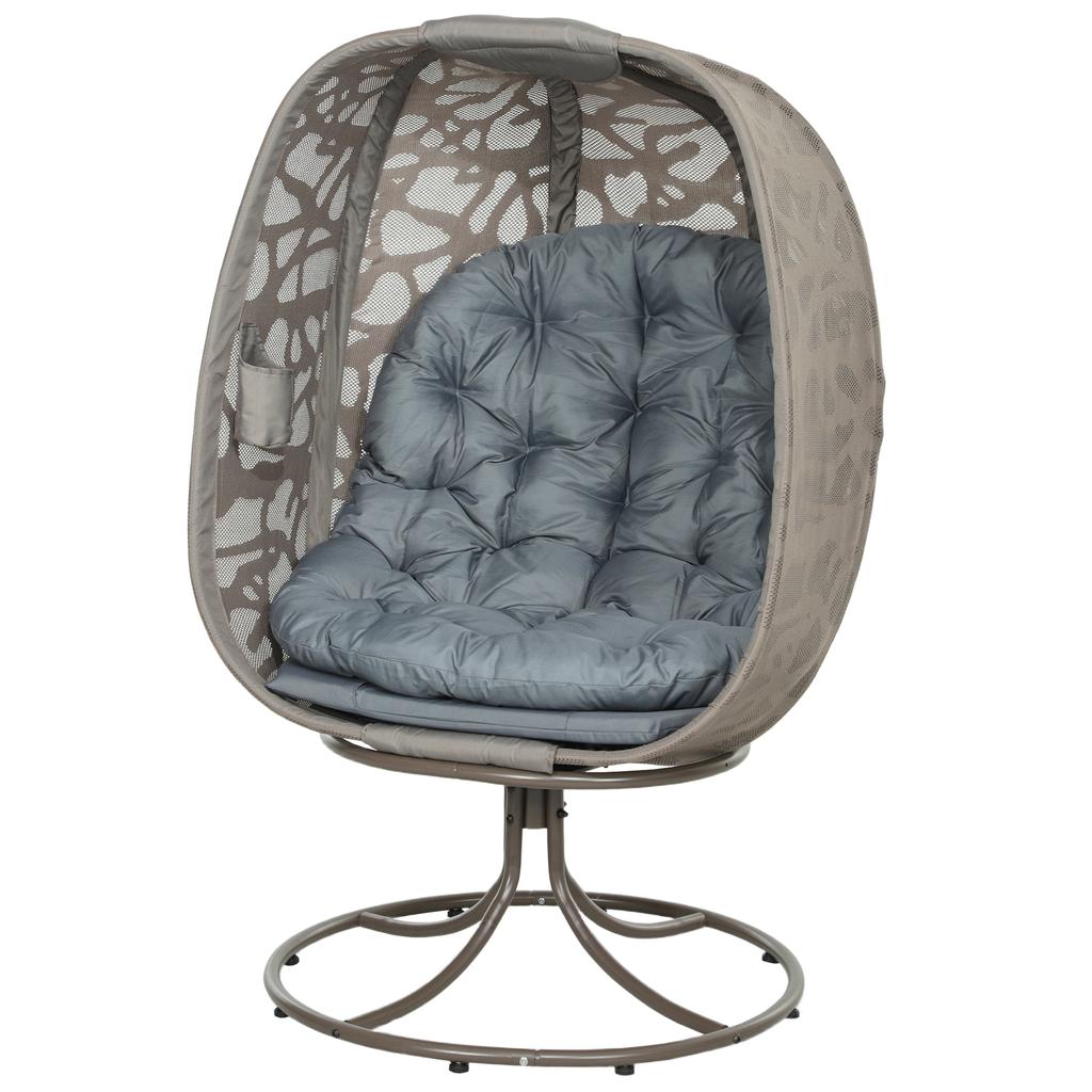 Swivel Egg Chair with Cushions, Foldable Basket Seat and Metal Frame, Indoor Outdoor Lounge Chair for Balcony, Patio and Living Room, Grey