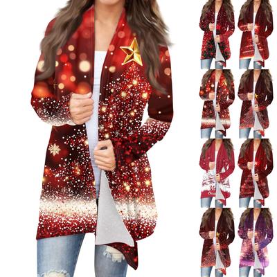 Женская мода повседневная рождественская принтованная куртка-кардиган средней длины