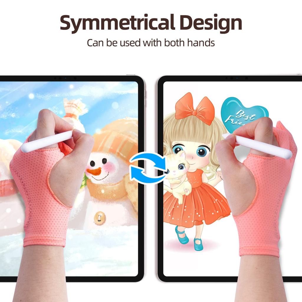 Перчатки для рисования для женщин, упаковка, отклонение ладони, цифровой графический планшет iPad, перчатки для рисования на 2 пальца, гладкие, эластичные, дышащие, для [2 розовых]