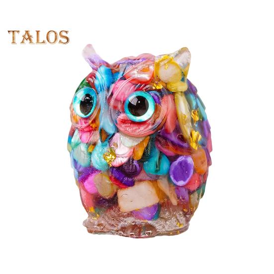 Украшение в виде совы из натурального хрусталя, ручная работа, фигурка совы из смолы с кристальным гравием внутри, коллекционное красочное украшение в виде совы для домашнего декора, исцеления Рейки