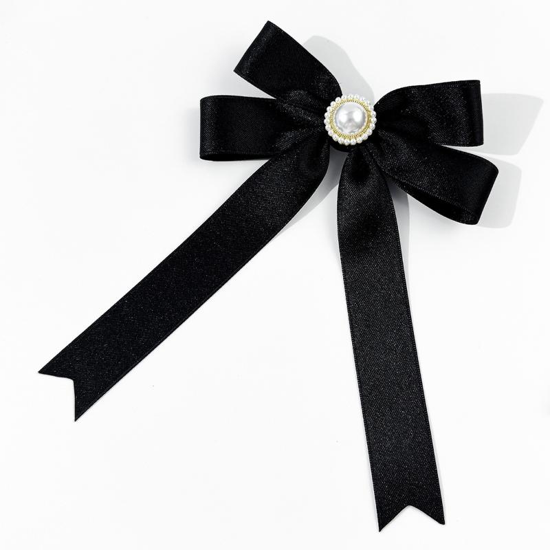 Черная лента бант жемчужная брошь для женщин универсальные булавки для воротника рубашки украшение одежды лента галстук ювелирные аксессуары подарки