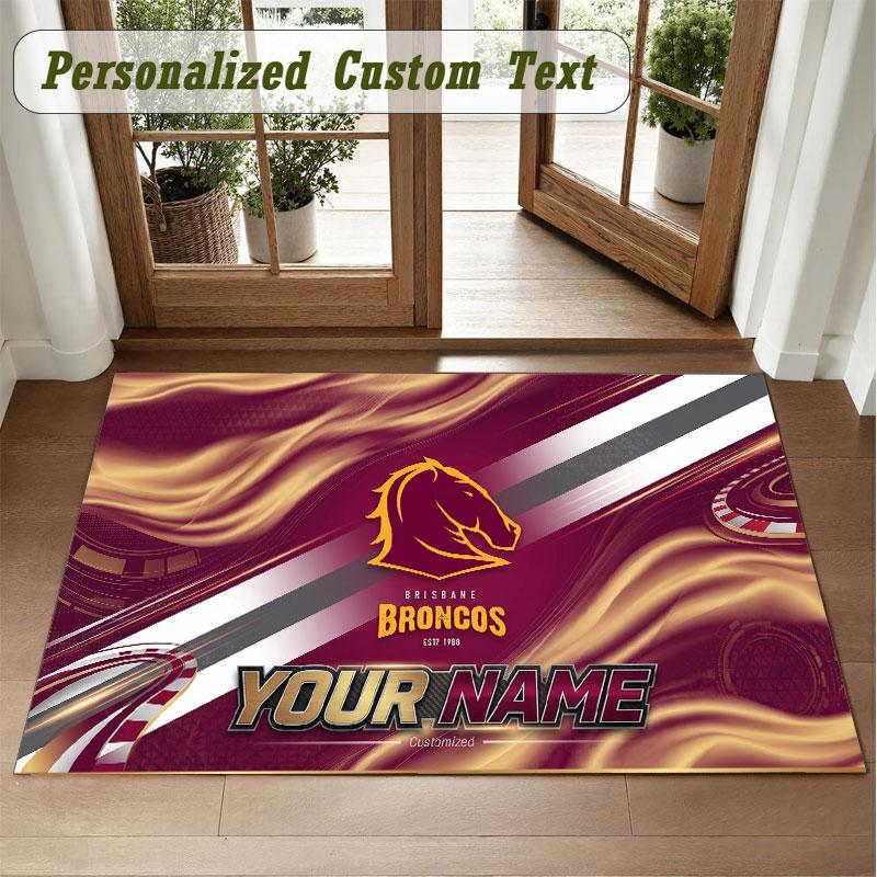 Crystal Velvet Square Rug Custom NameBrisbane Broncos Pattern Non Slip Home Floor Decor Rug