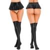 Womens Glossy Ruffled Miniskirt Pool Party Beach Bikini Bottoms Cover Ups with Thigh High Stockings