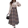 VIVEL Элегантная и Легкая Длинная Юбка для Расклешенная Длинная Клетчатая Миди Асимметричная С Завышенной Талией Женская Осень/Зима, Юбка А-силуэта, Юбка, Длина, С Поясом,