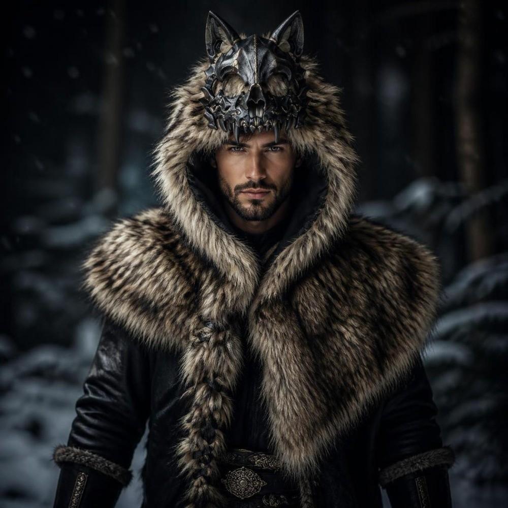 Medieval Style Wolf Skull Hood Viking Costume Warrior Mantle Hat Renaissance Festival