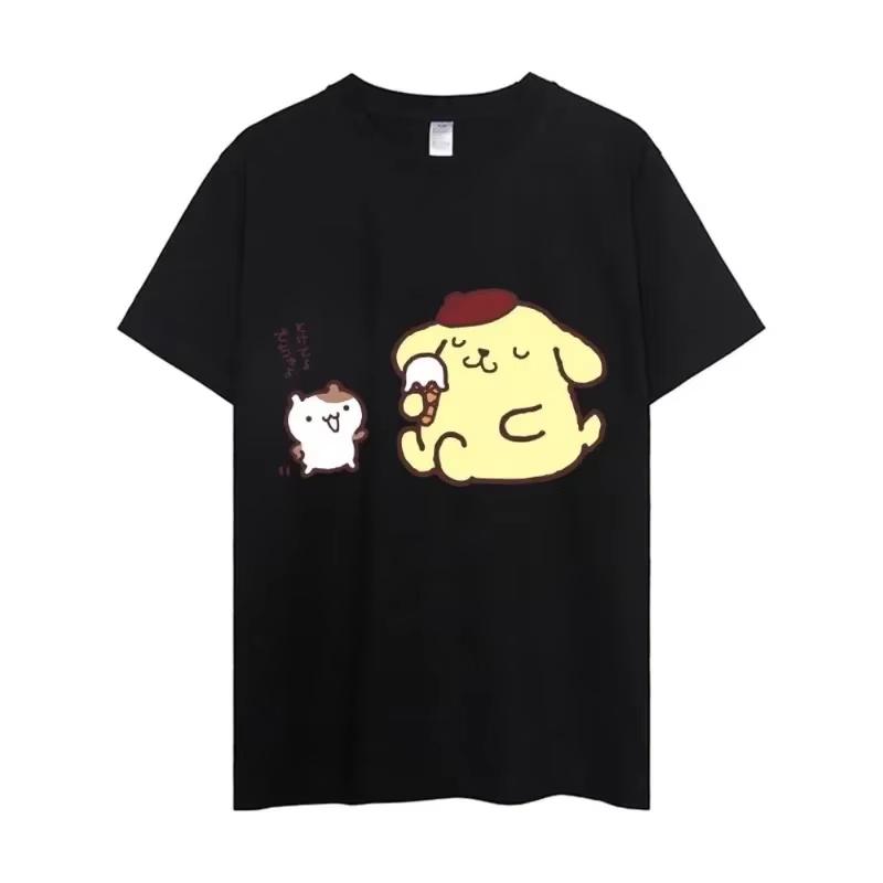 Летняя футболка с коротким рукавом с принтом для женщин, пары, Sanrio, Hello Kitty, мультяшный стиль, универсальная, повседневная, модная, милая, для ношения