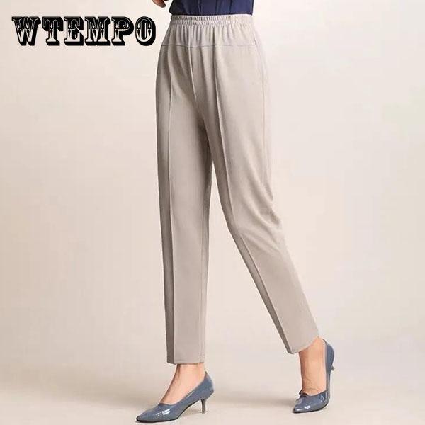 WTEMPO XL-5XL, женские весенне-летние брюки большого размера из ледяного шелка, женские однотонные повседневные брюки с эластичной резинкой на талии