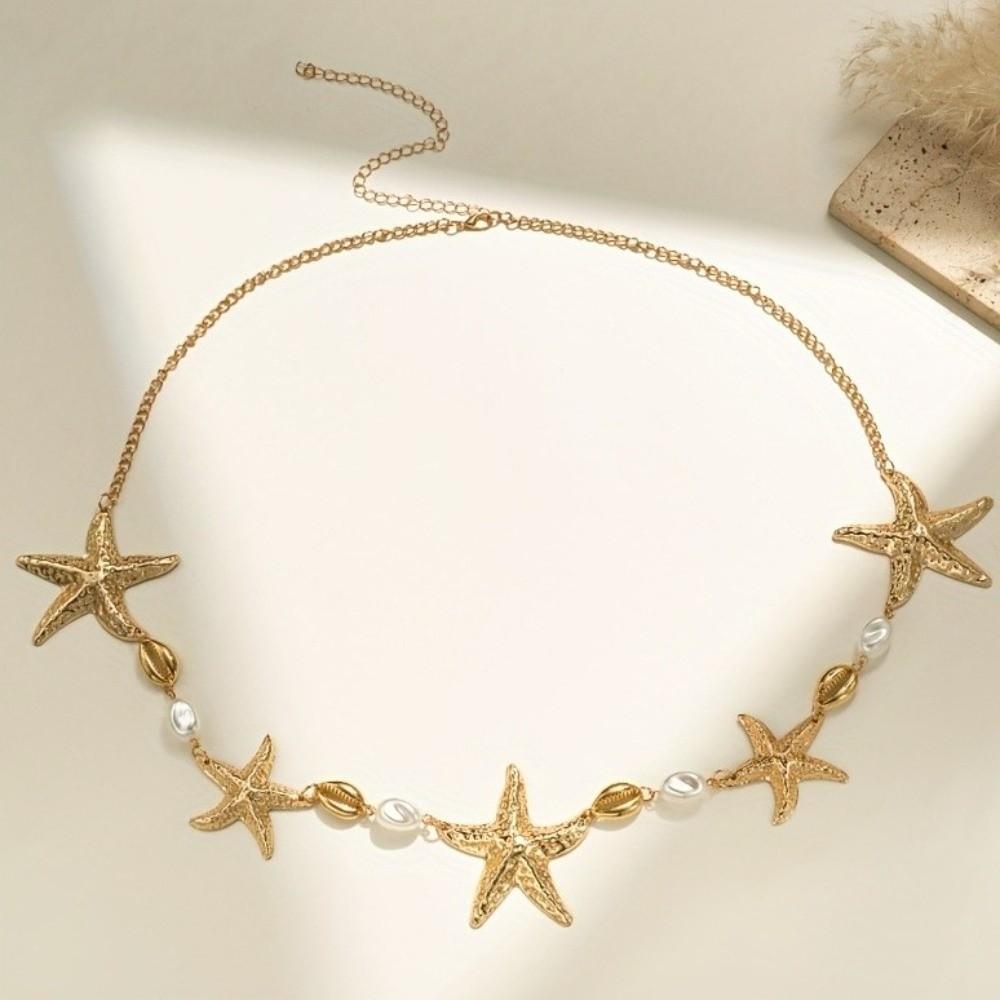 Elegant Starfish Waist Chain Shell Beads Belly Chains Sea Star Imitation Pearl Body Chain  Beach