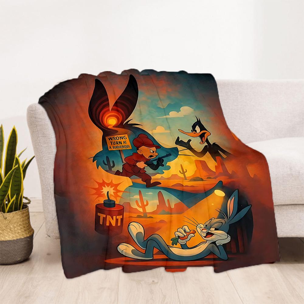 1 шт. Мультяшные персонажи Looney Tunes Плед для улицы Легкий фланелевый, Мягкий и теплый, Всесезонный, Для улицы, Кемпинга, Гостиной, Офиса, L1106108