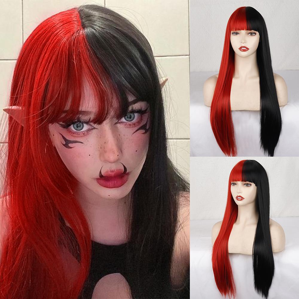 XINRAN Синтетические длинные прямые волосы полные парики с челкой для женщин повседневный костюм для вечеринки косплей