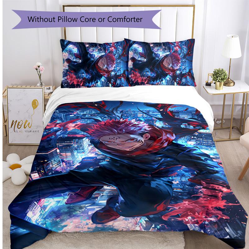 Ryomen Sukuna Pattern Printed 3PCS Bedding Set, Soft Skin-Friendly Washable Duvet Cover & Pillowcases Set