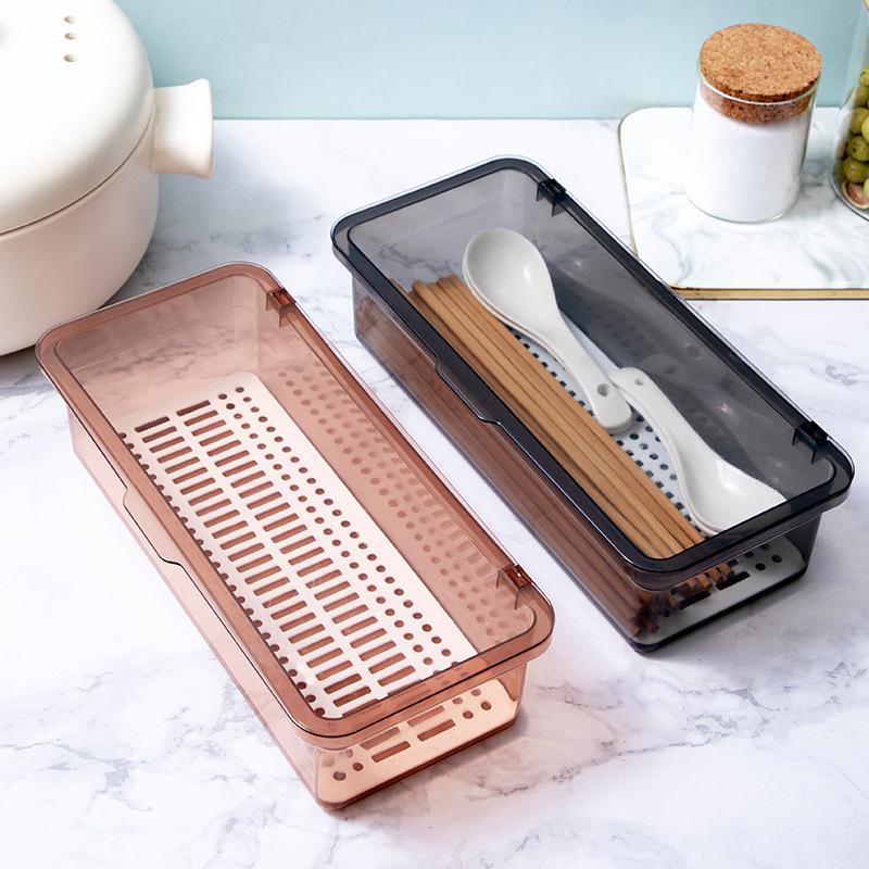 Chopsticks Storage Box Holder With Drainage Partition Household Kitchen Chopsticks Spoon Cutlery Storage Case