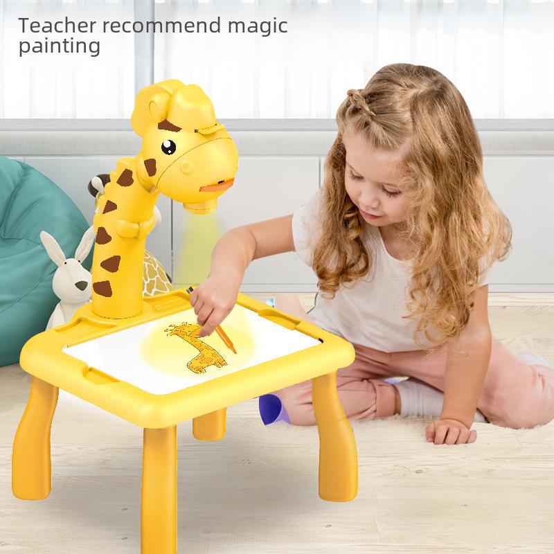 Multifunctional Deer Projector Drawing Table with Sound & Light - Children's Graffiti & Writing Board Toy