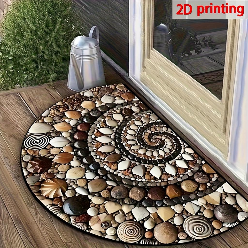 Welcome Mat Featuring Vibrant 2D Pebbles And Seashells - Slip-Resistant And to Maintain, This Semi-Circular Mat Is Ideal for Both Indoor And Outdoor