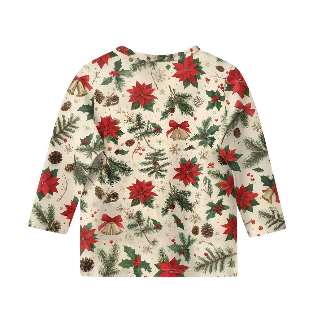 Детские топы с рукавом 3/4, повседневная футболка с рождественским принтом, пуловер с круглым вырезом