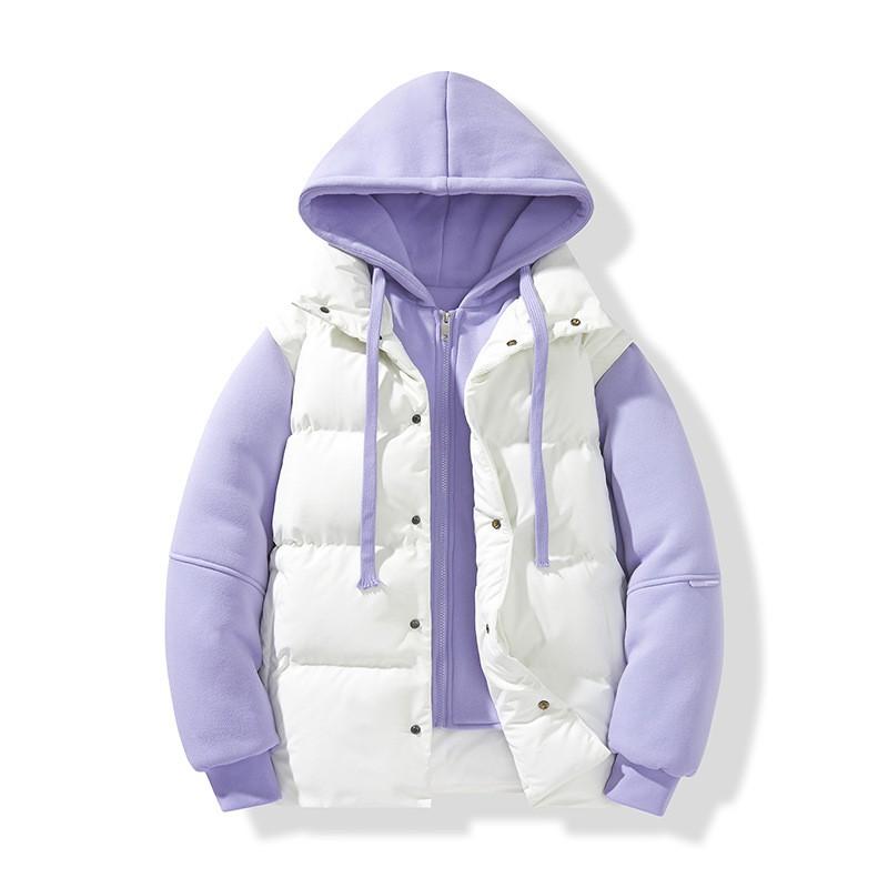 Mens Winter Thick Padded Hooded Coat Loose Fit Fake Two-Piece Cotton Jacket Warm Outerwear