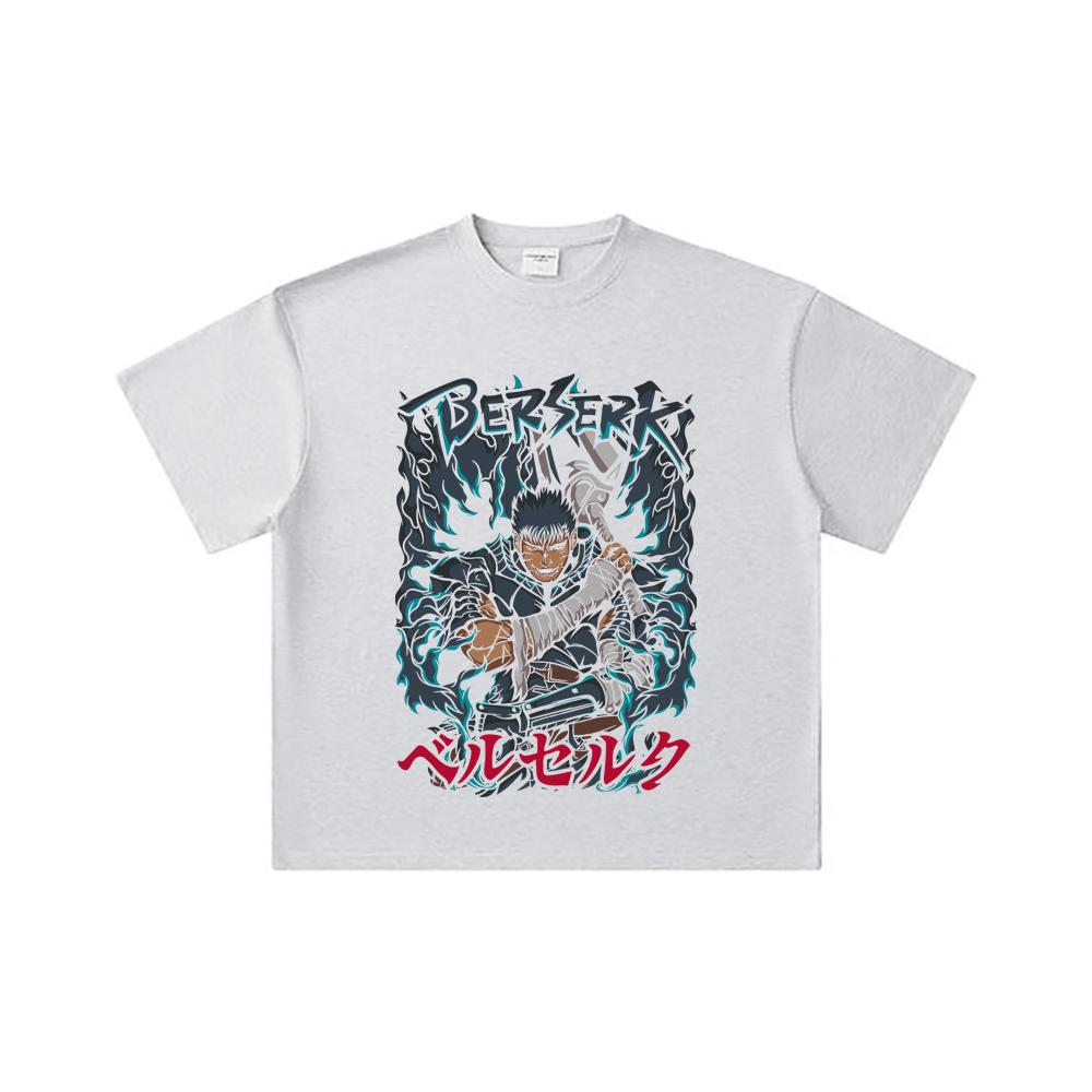 260 GSM Double Yarn 32 Count 100% Cotton Berserk V10 Print Unisex Heavy Cotton T Shirt