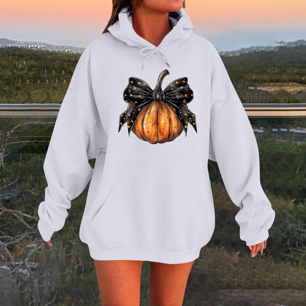 Женский плюшевый свитшот с длинными рукавами оверсайз со спущенными плечами и капюшоном с принтом на Хэллоуин