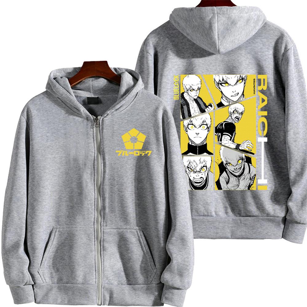 Аниме Blue Lock Райти Джинго Графическое Худи с Капюшоном Мужские Манга Толстовки на Молнии Повседневная Свободная Толстовка Харадзюку Мужская Флисовая Куртка на Молнии