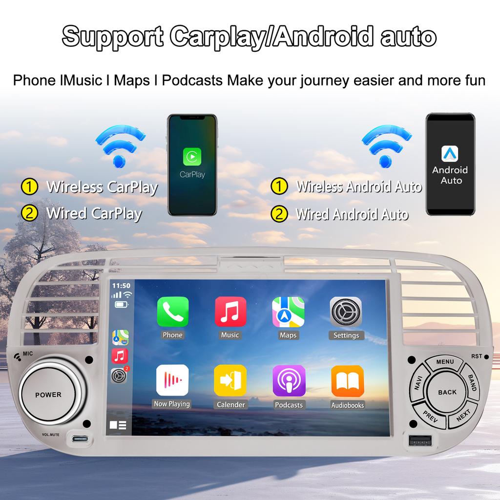 7-дюймовый Android-автомагнитола для FIAT 500 2007-2015, мультимедийный проигрыватель, GPS-навигация, поддержка автомагнитолы Carplay BT DAB OBD2 TPMS