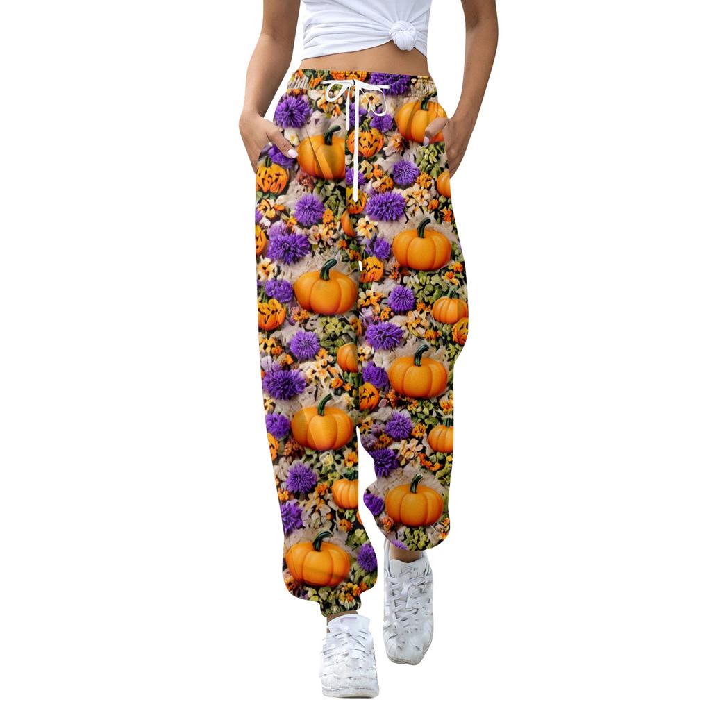 Women's Casual Fashion Halloween Print Casual Pants Sweatpants Long Pants Drawstring Elastic Waistband Cuffed Pants