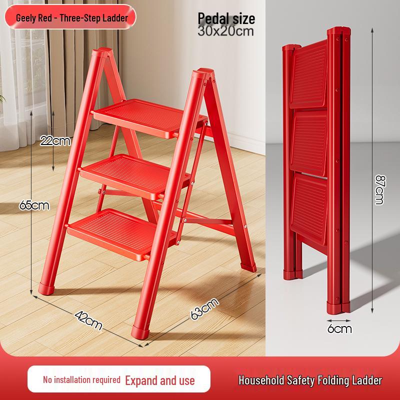 Foldable Indoor 3-Step Ladder: Heavy-Duty, Portable Herringbone Design