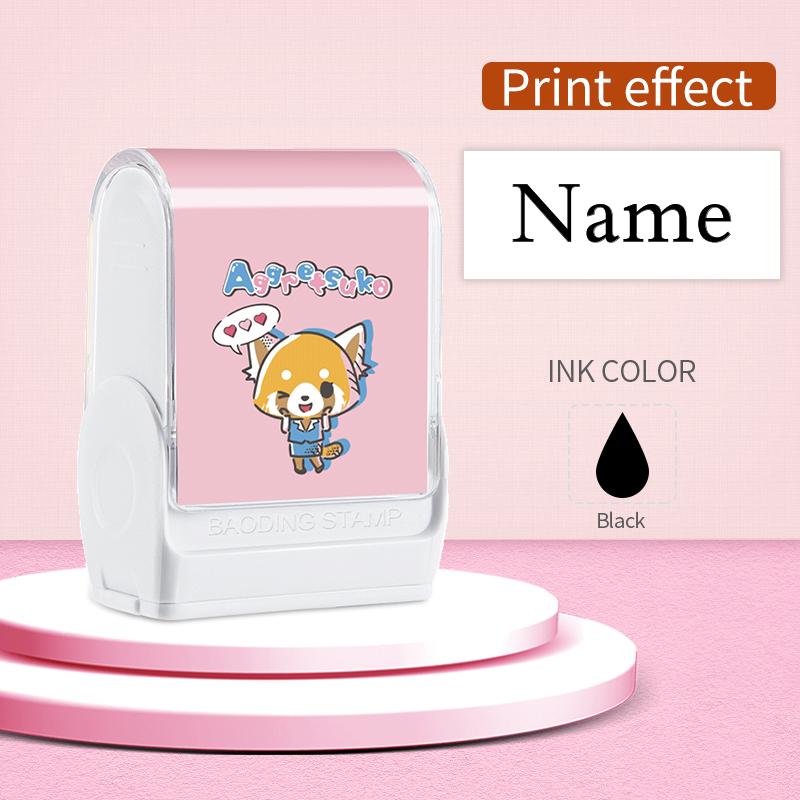 Custom Aggressive Retsuko Name Stamp with Waterproof Ink Designs, Self-Inking Signature Seal for Marking School Supplies