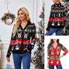 Autumn Winter Women's Knitted Cardigan Sweater Christmas Printing Casual Long-sleeved Single-breasted V-neck Knitted Coat