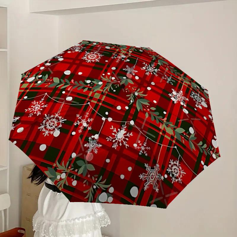 1pc Plaid Christmas Decorations Automatic Folding Umbrella, 8-Rib Durable Frame, Durable Foldable Design - Elegant Gift for Commute yy251210053