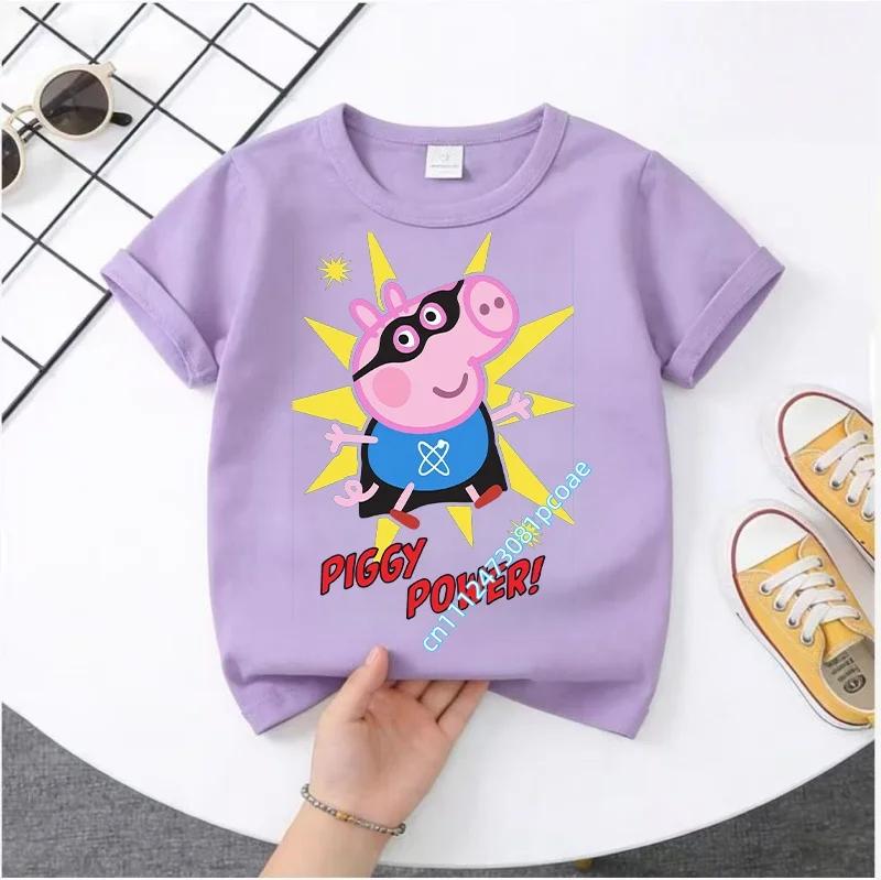 Peppa Pig children's Polyester short-sleeved boys' sports shirt and girls' casual top, 2026 summer T-shirt with cartoon print
