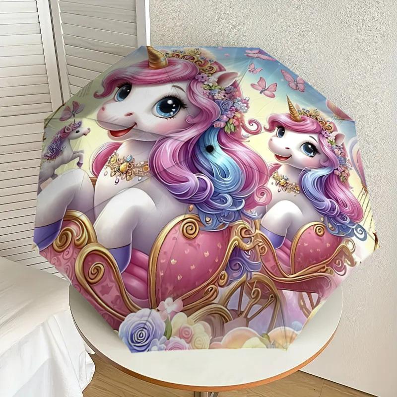 1PC Unicorn Fantasy Umbrella-8-Rib Reinforced Portable Folding Travel Suitable for All Seasons Outdoor Daily Use-G374