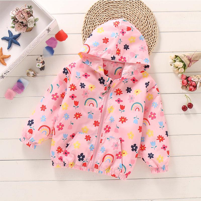 2025 Spring/Summer Korean Style Girls' Printed Hooded Windbreaker Cardigan