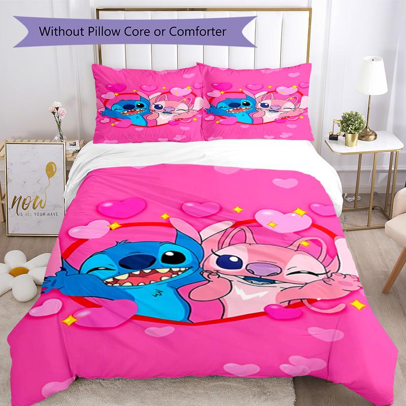 Stitch Adventure Flowers Bedding Set,Breathable Duvet Cover with Pillowcases,Soft Bed Linen for Bedroom Home Decoration,Perfect Festival Birth